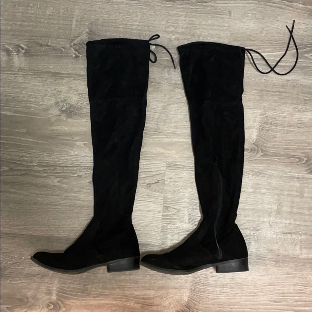 Black Faux Suede Over-the-Knee Boots